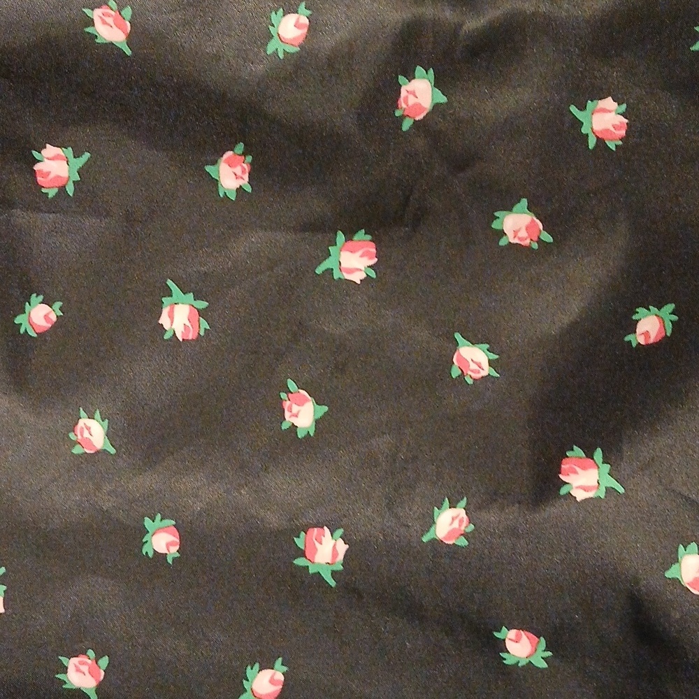 Victoria's Secret Black Tote with Pink Rose Print, 2 Side Pockets - Picture 3 of 5